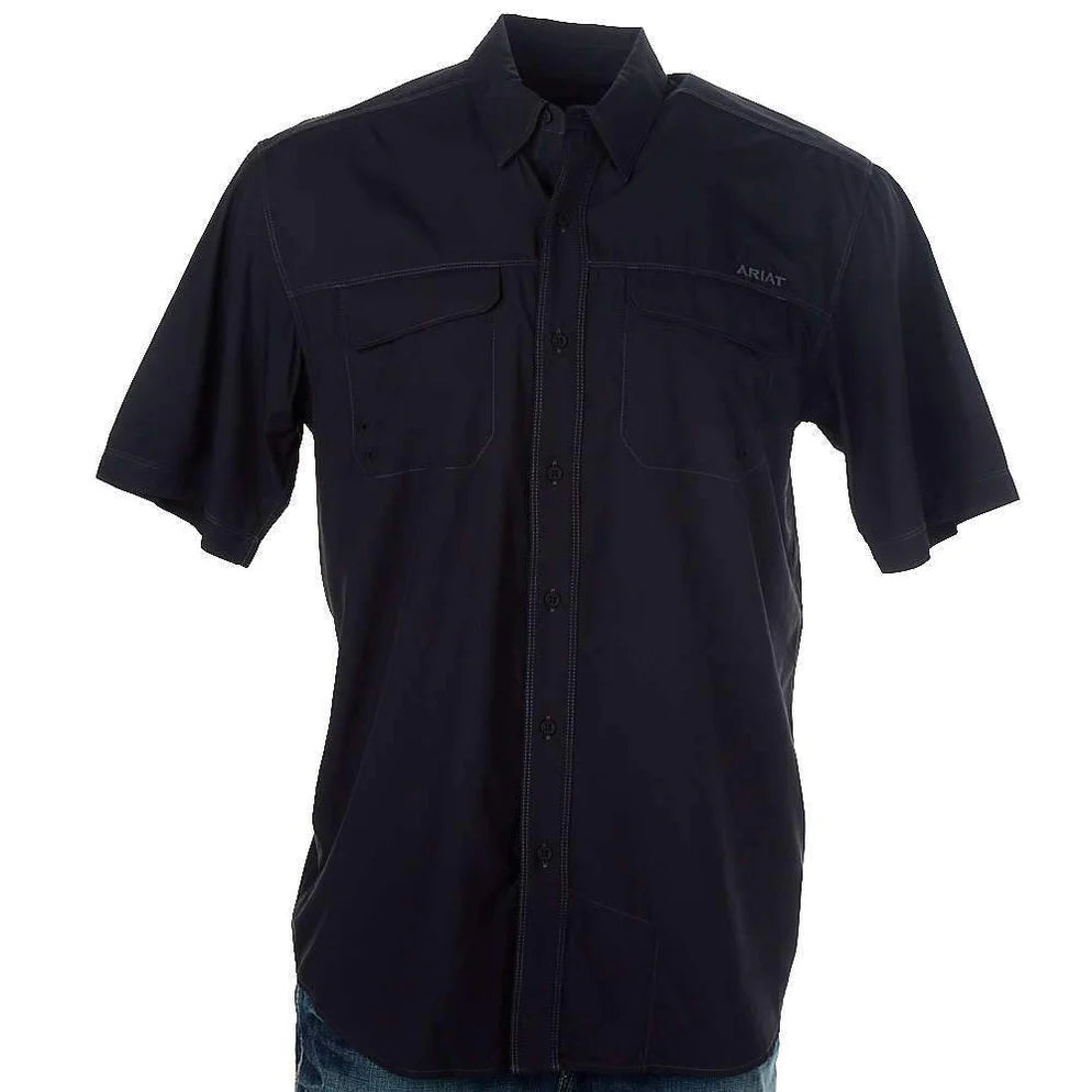 Camisa Ariat Masculina VentTEK Outbound Preta Manga Curta - Masculina