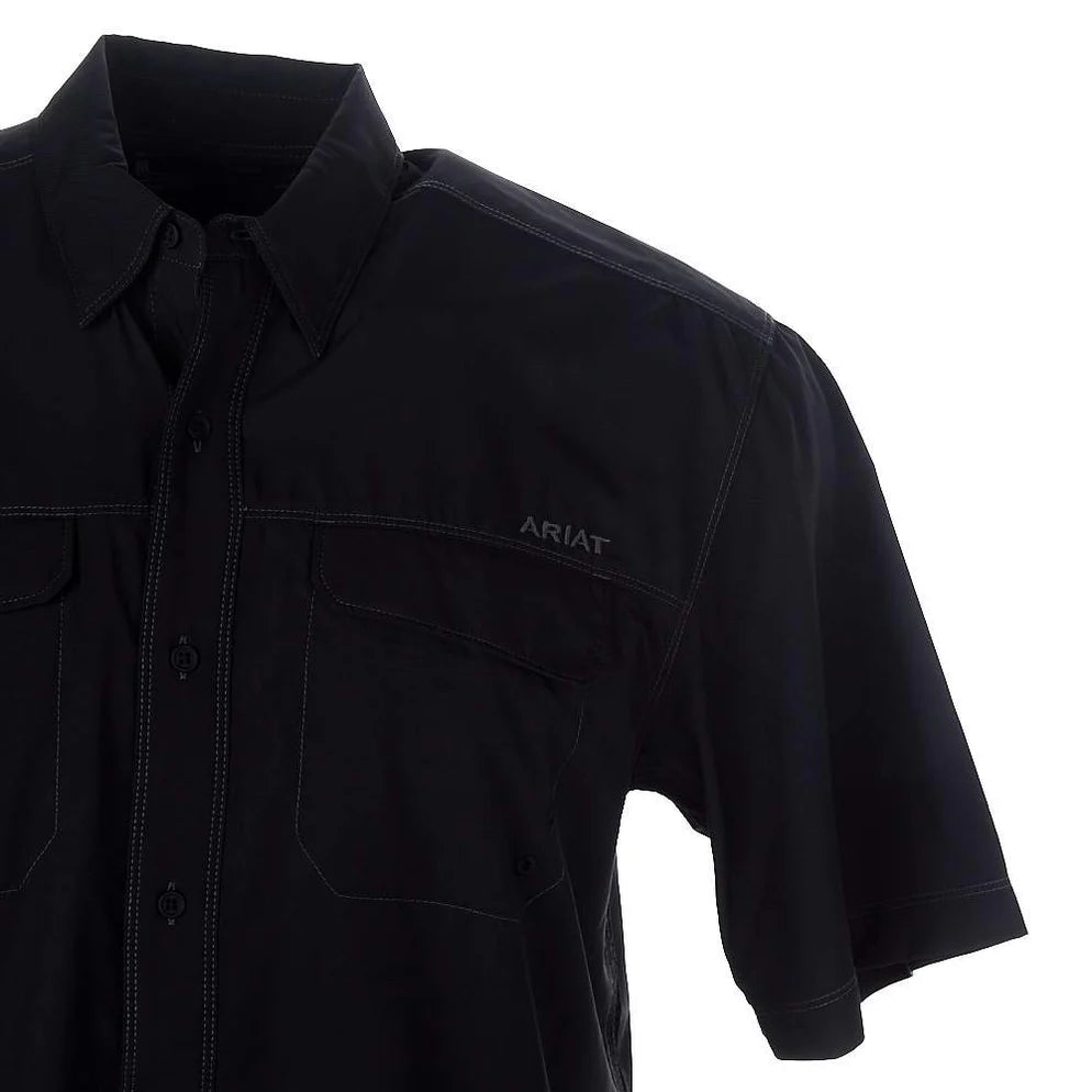 Camisa Ariat Masculina VentTEK Outbound Preta Manga Curta - Masculina