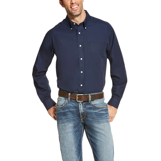 Camisa Ariat Azul Marinho Wrinkle Manga Longa – Masculina