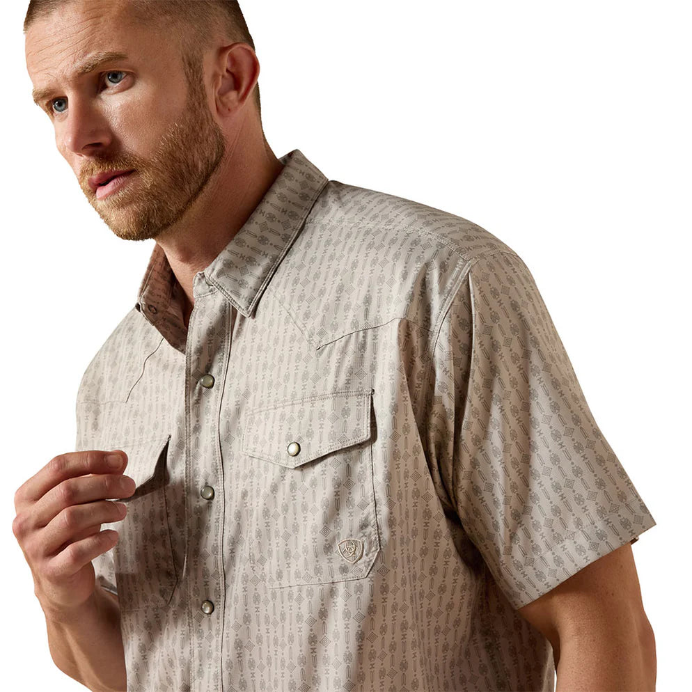 Camisa Ariat Masculina VentTEK Bege  Manga Curta - Masculina