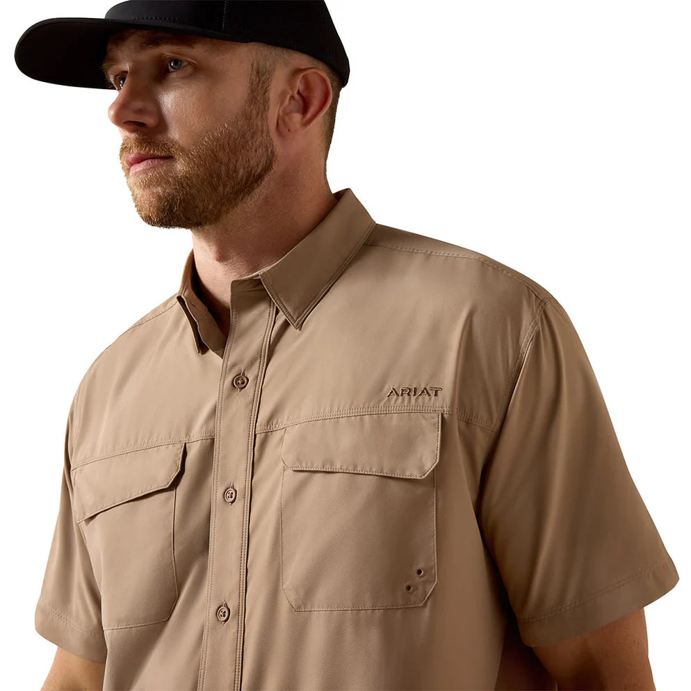 Camisa Ariat Masculina VentTEK Marrom Manga Curta - Masculina