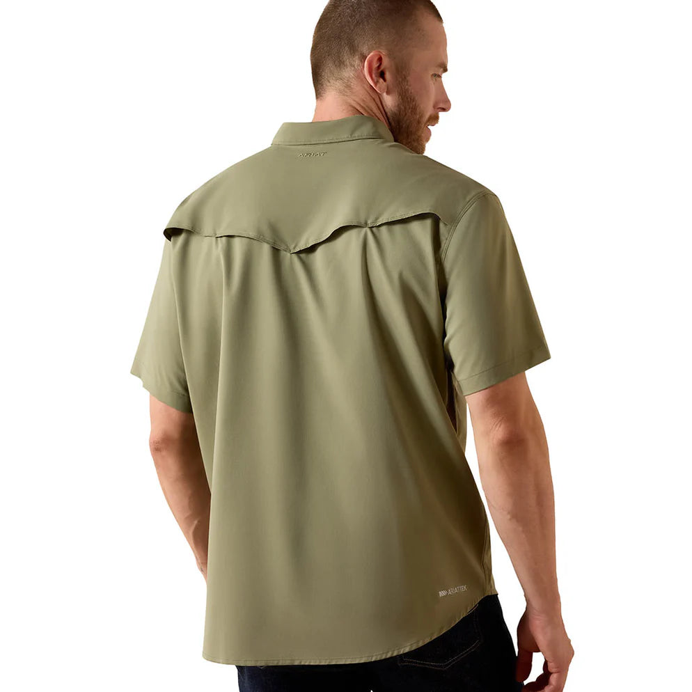Camisa Ariat Masculina VentTEK Verde Militar Manga Curta - Masculina