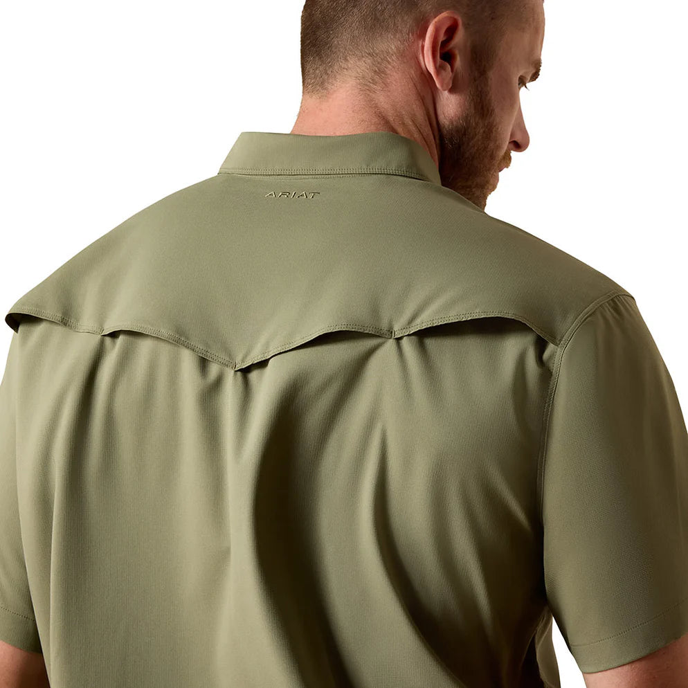 Camisa Ariat Masculina VentTEK Verde Militar Manga Curta - Masculina