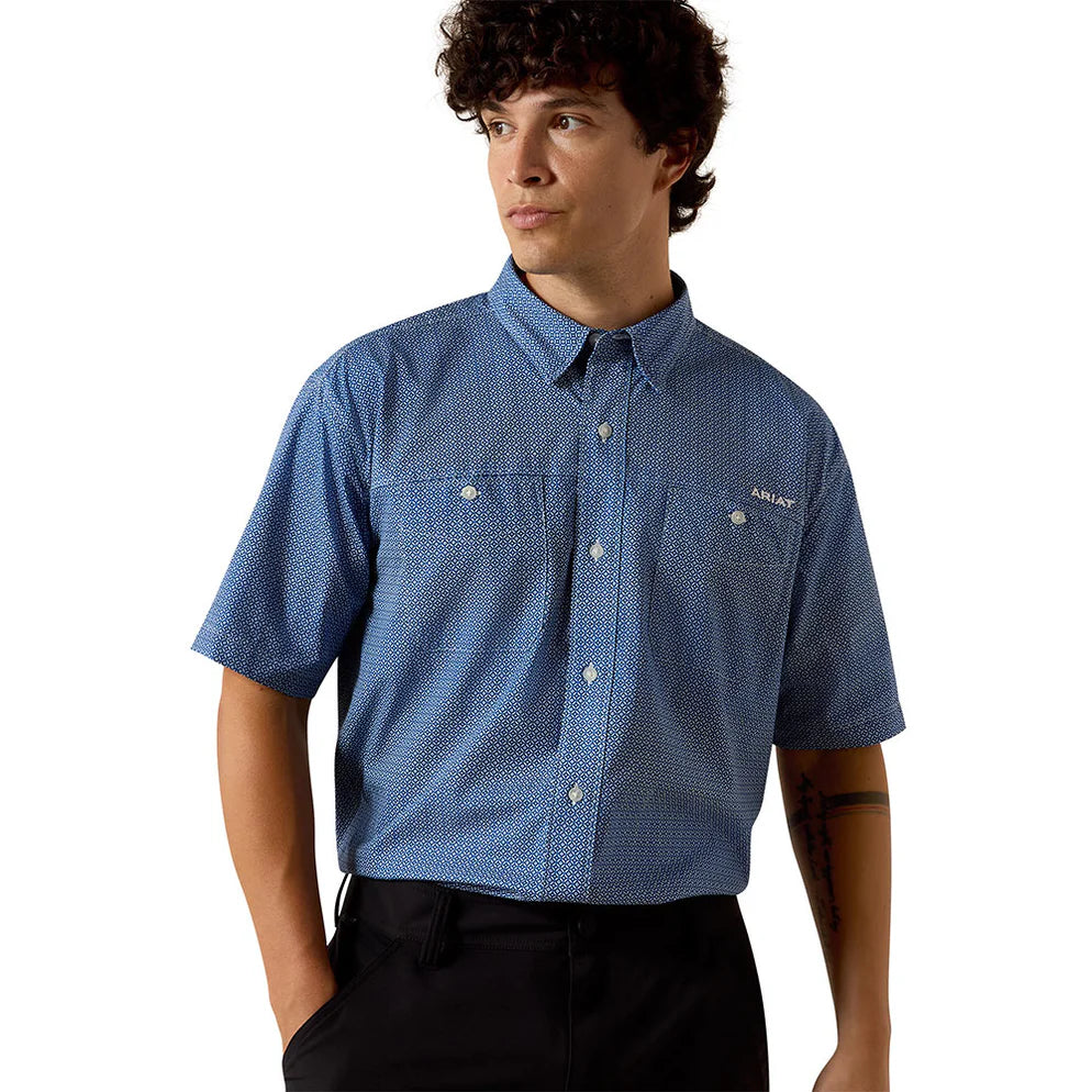 Camisa Ariat 360 Airflow Blue Quartz Manga Curta – Masculina