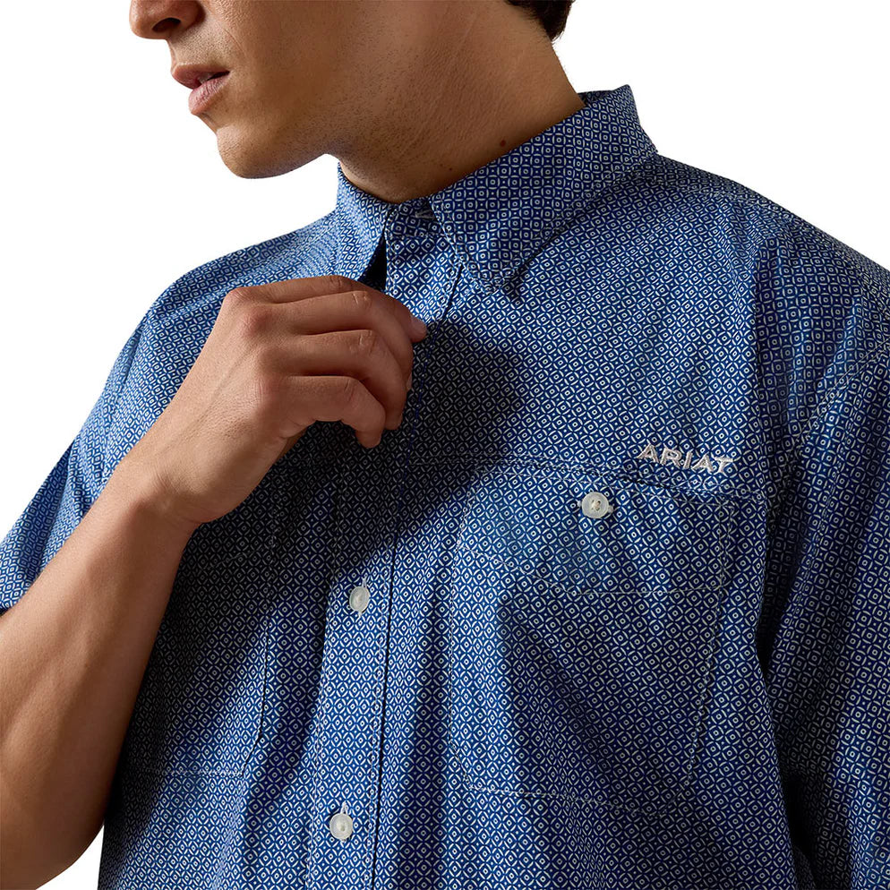 Camisa Ariat 360 Airflow Blue Quartz Manga Curta – Masculina